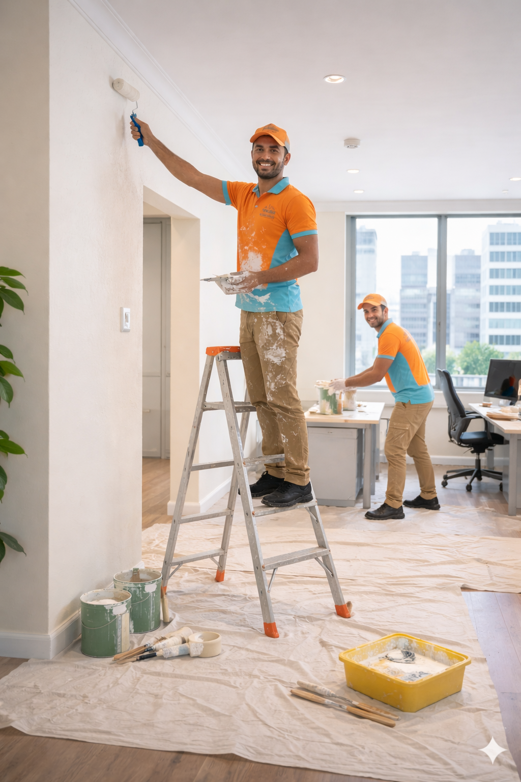 Handyman mounting a television after a Dubai house move