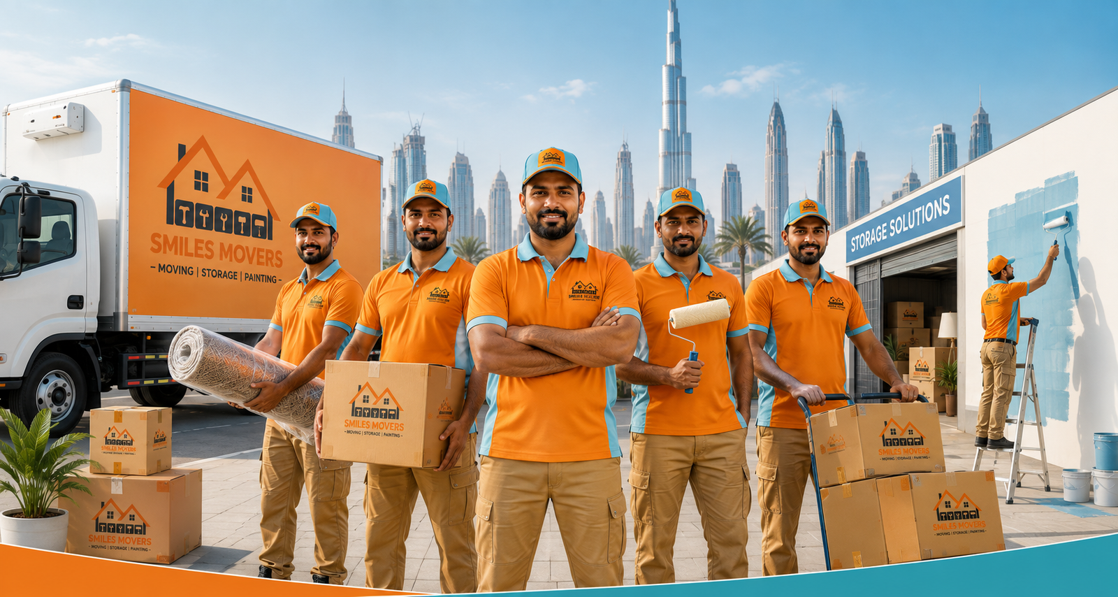 Smile Movers crew packing and loading furniture for a house move in Dubai
