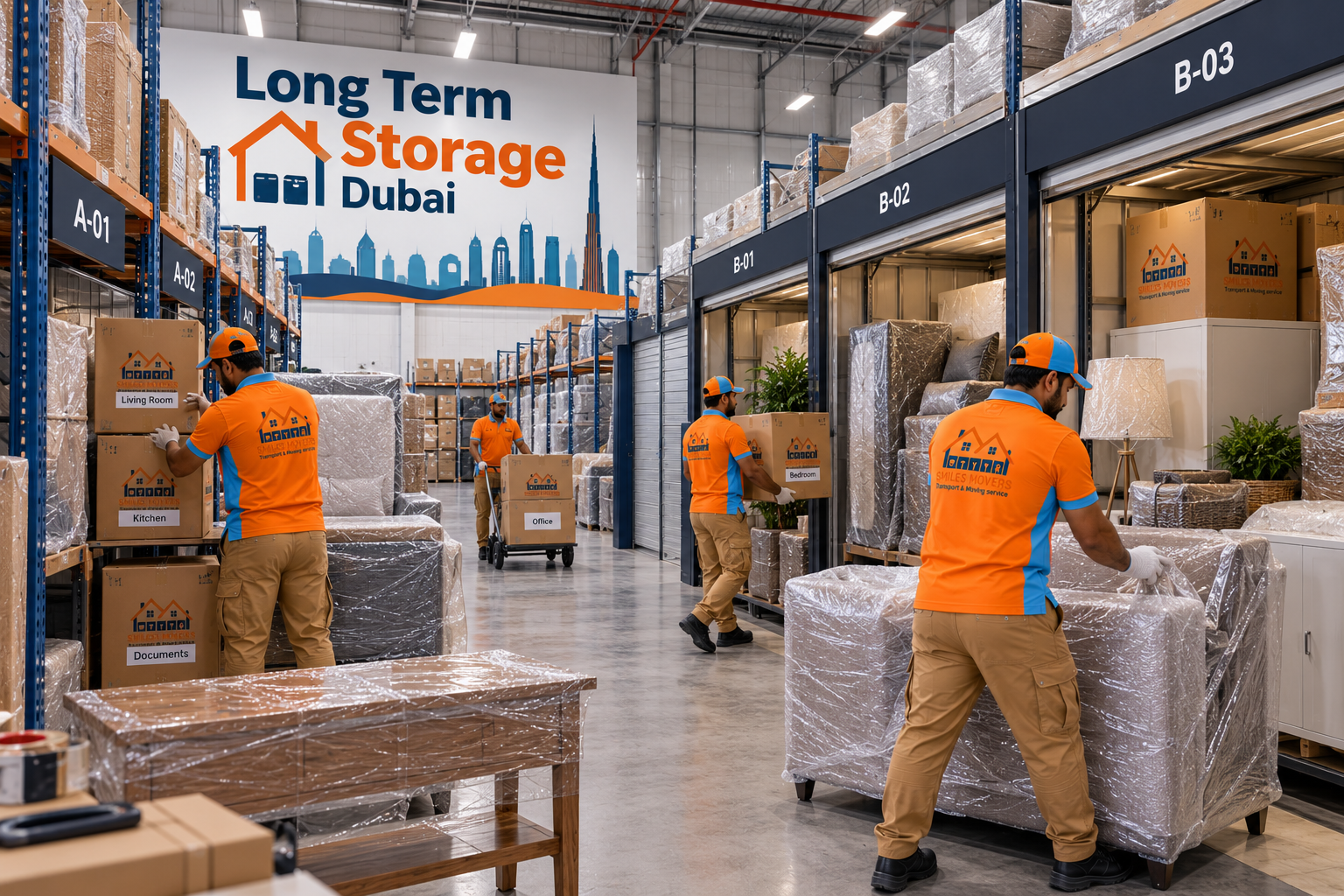 Labelled shelves for long term storage in a Dubai warehouse
