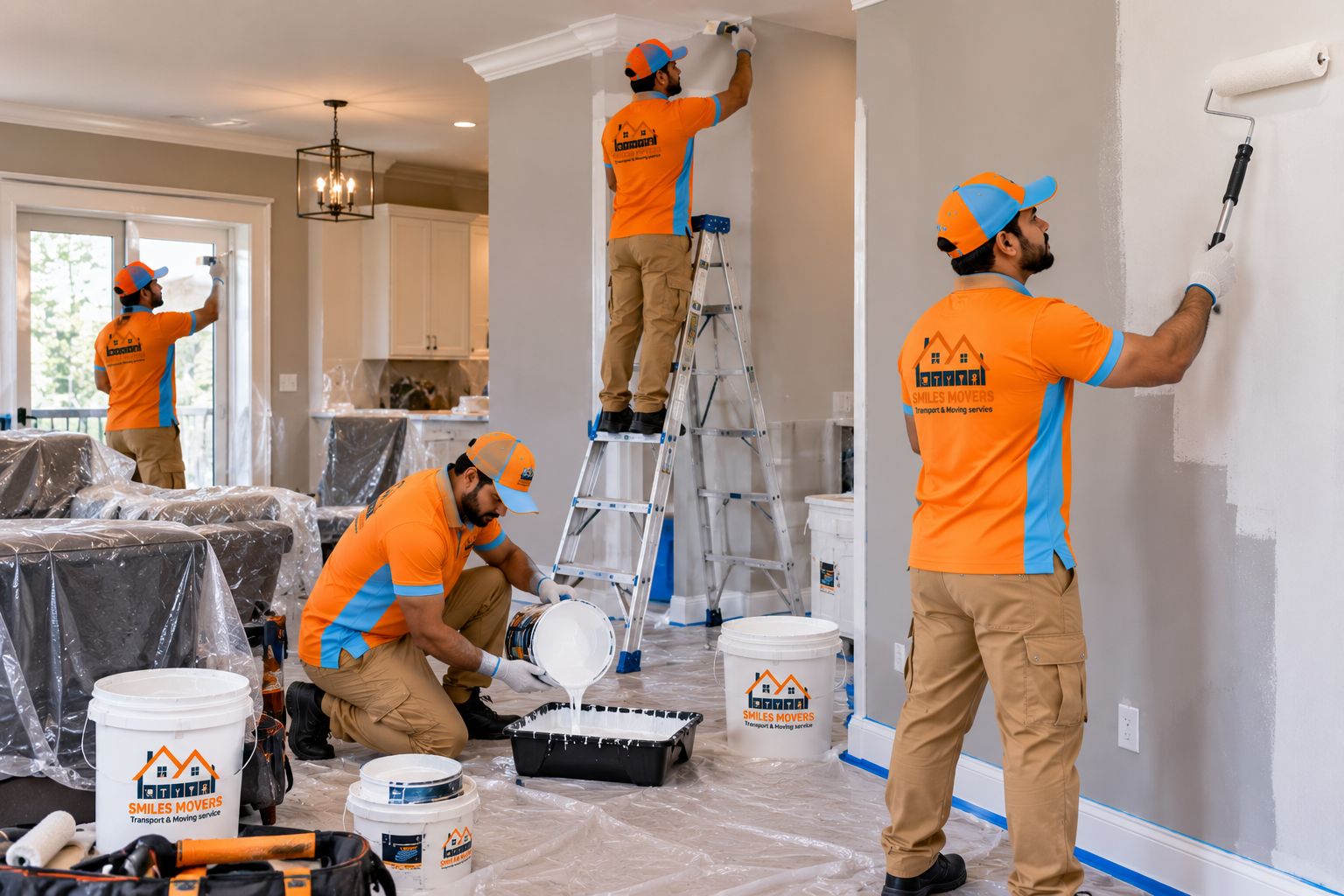 Smiles Movers painters repainting an apartment living room in Dubai