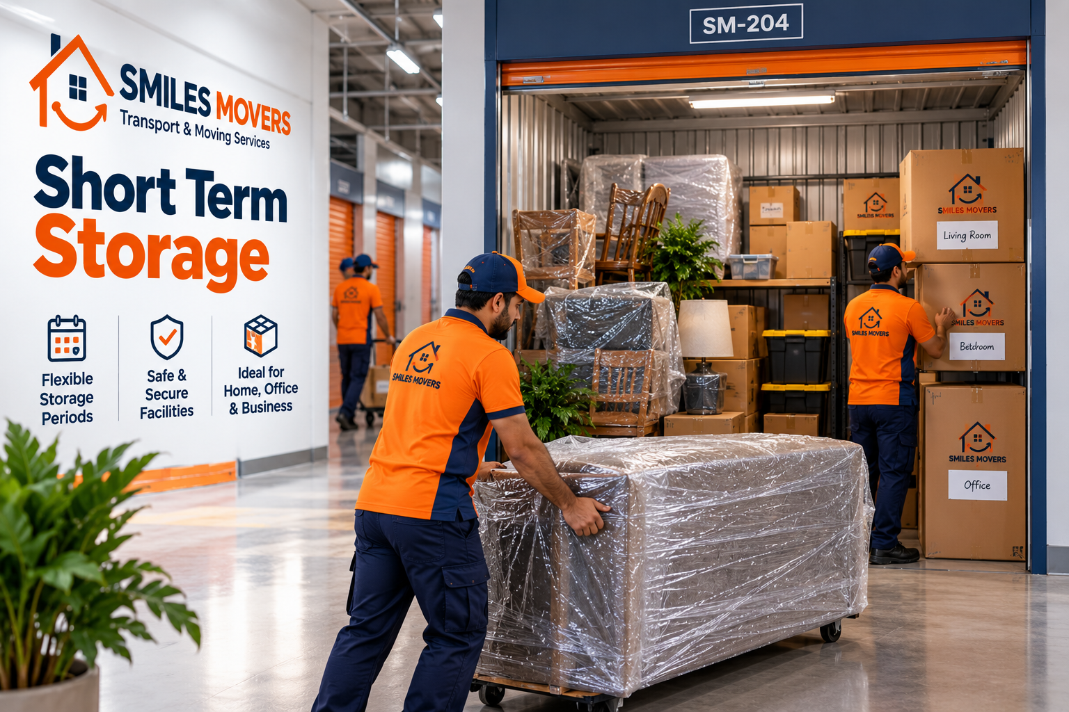 Smiles Movers crew packing a living room in a Dubai apartment for short term storage