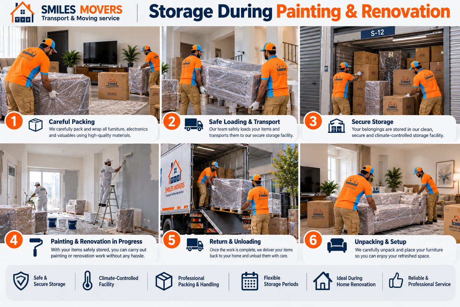 Before and after apartment wall painting in Dubai while furniture is in storage
